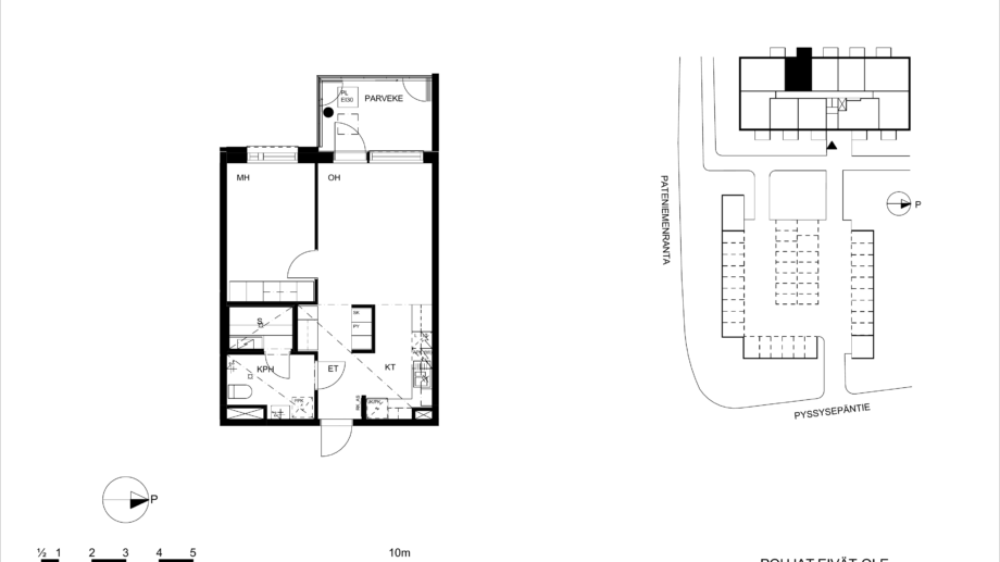 Huoneisto A10, 2 huonetta, keittotila, sauna, 45.5m²