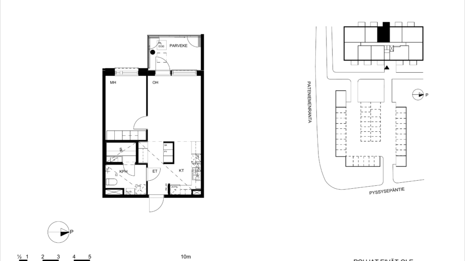 Huoneisto A11, 2 huonetta, keittotila, sauna, 45.5m²