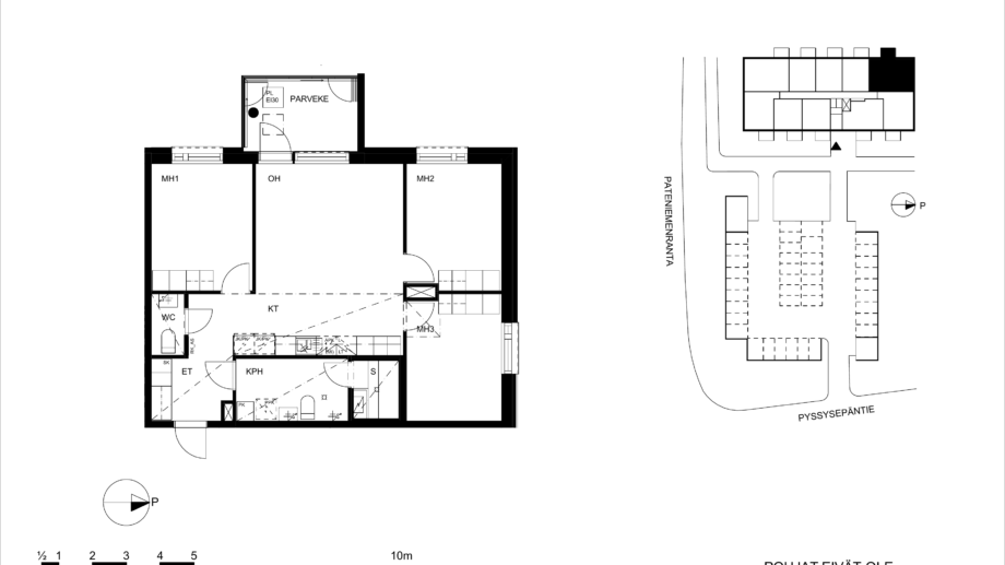 Huoneisto A13, 4 huonetta, keittotila, sauna, 77.5m²