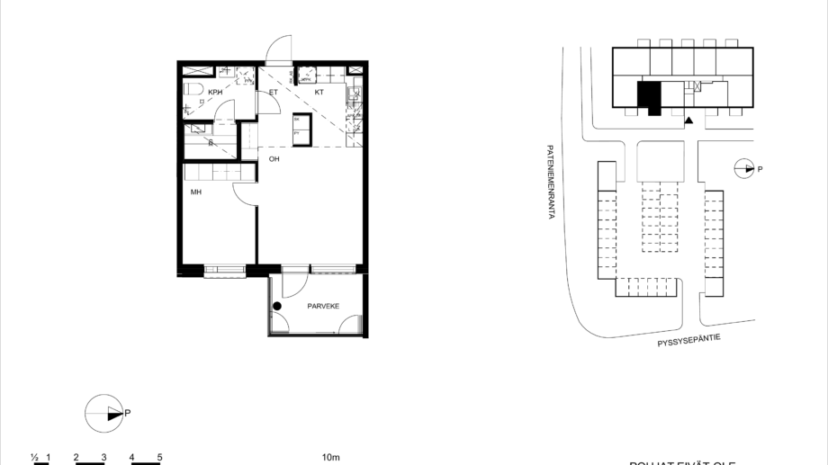 Huoneisto A17, 2 huonetta, keittotila, sauna, 45.5m²