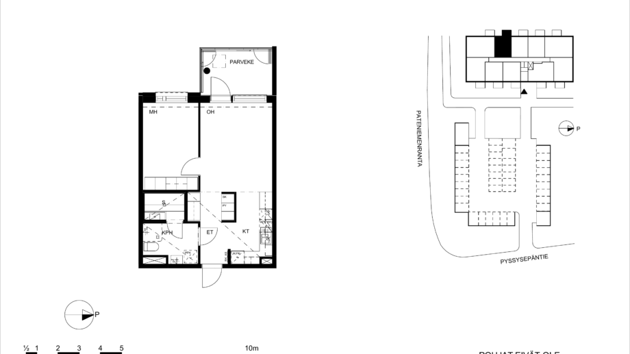 Huoneisto A2, 2 huonetta, keittotila, sauna, 45.5m²