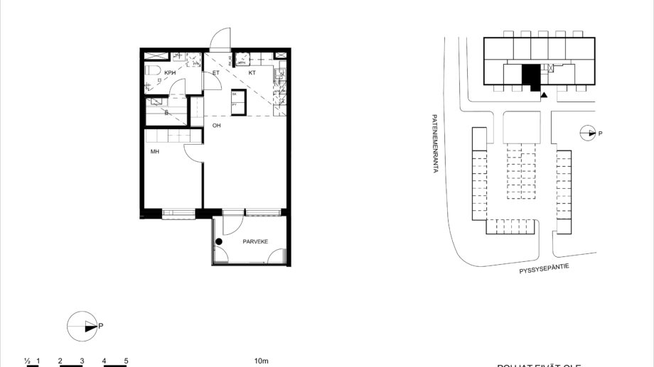 Huoneisto A6, 2 huonetta, keittotila, sauna, 45.5m²