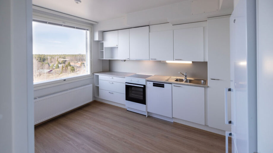 Keittiö, ikkuna ja kodinkoneet