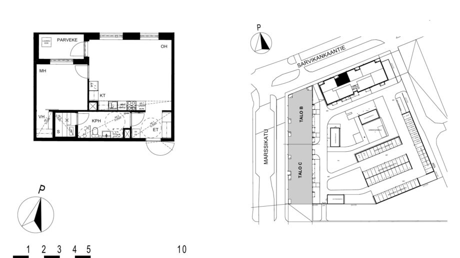 Asunnon A16 pohjakuva (3. kerros, 2h+kt+s, 49,0 m²), jossa olohuone, makuuhuone, keittotila, kylpyhuone ja sauna sekä parveke.