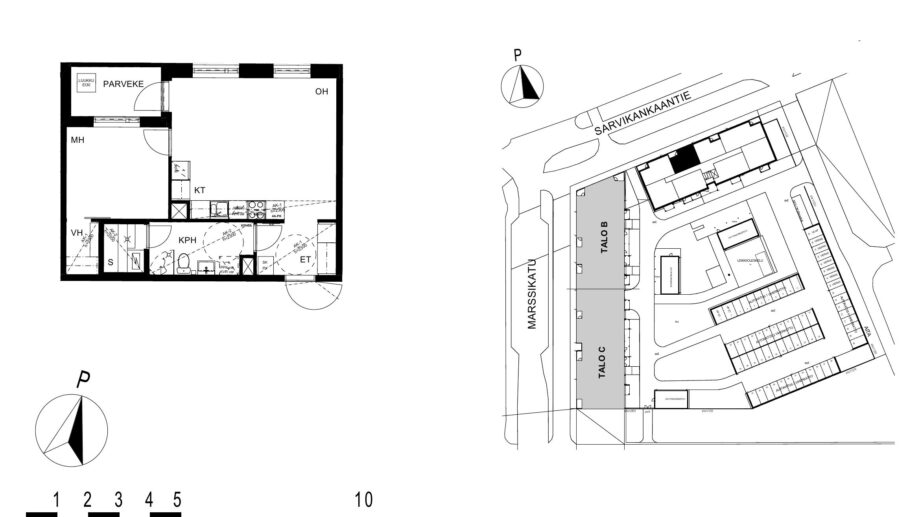 Asunnon A8 pohjakuva (2. kerros, 2h+kt+s, 49,0 m²), jossa olohuone, makuuhuone, keittotila, kylpyhuone ja sauna sekä parveke.