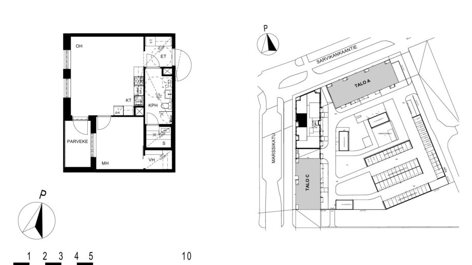 Asunnon B31 pohjakuva (1. kerros, 2h+kt+s, 47,0 m²), jossa olohuone, makuuhuone, keittotila, kylpyhuone ja sauna sekä parveke.