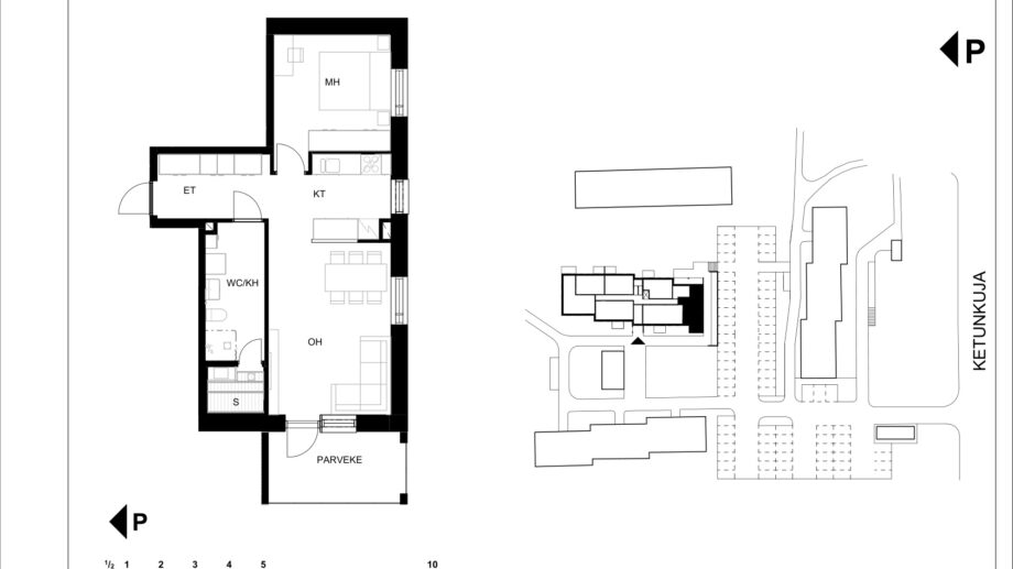 Ketunkuja 6 asunto G1 pohjapiirros, 2H+KT+S