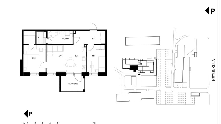 Ketunkuja 6 asunto G11 pohjapiirros, 3H+KT+S