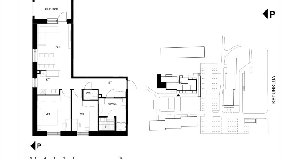 Ketunkuja 6 asunto G12 pohjapiirros, 3H+KT+S
