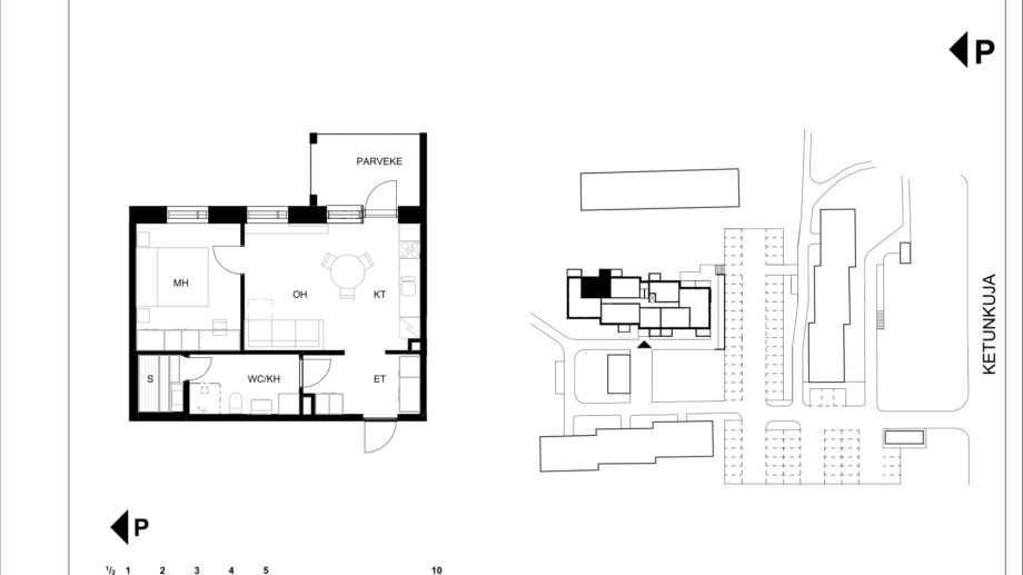 Ketunkuja 6 asunto G13 pohjapiirros, 2H+KT+S