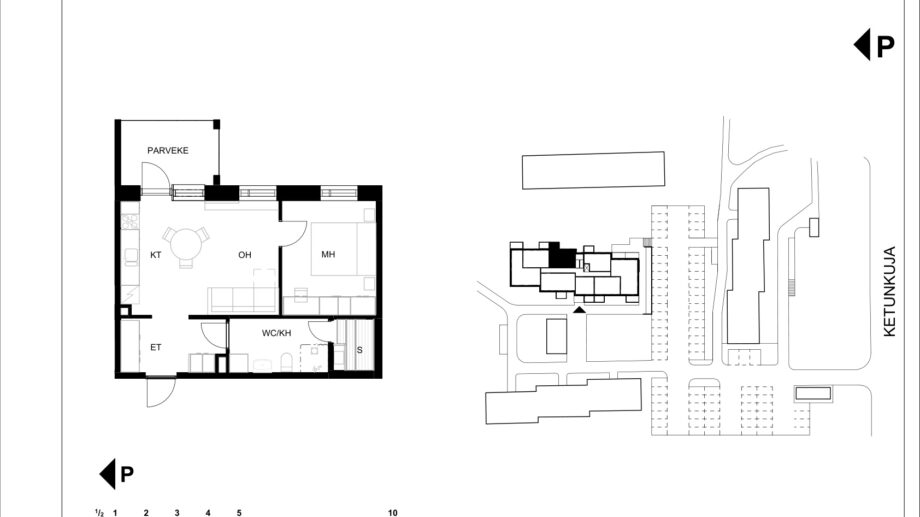 Ketunkuja 6 asunto G14 pohjapiirros, 2H+KT+S