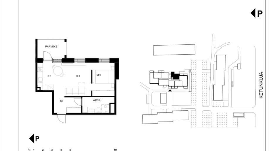 Ketunkuja 6 asunto G15 pohjapiirros, 2H+KT