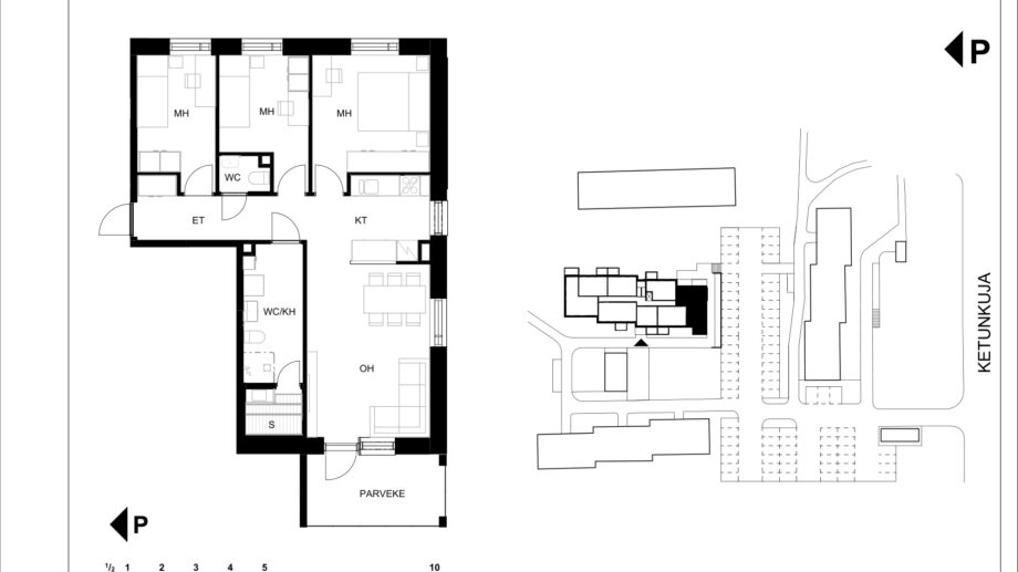 Ketunkuja 6 asunto G16 pohjapiirros, 4H+KT+S