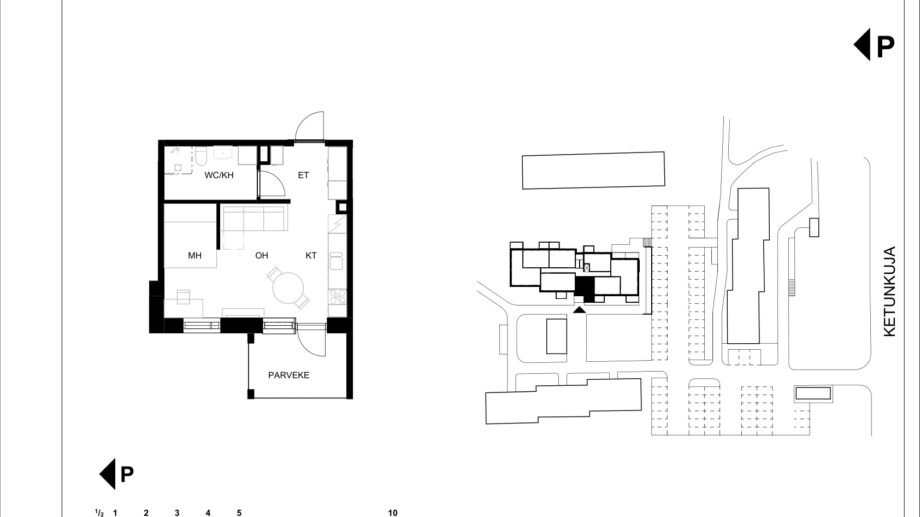 Ketunkuja 6 asunto G18 pohjapiirros, 1H+KT