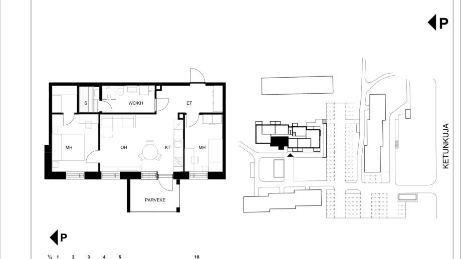 Ketunkuja 6 asunto G19 pohjapiirros, 3H+KT+S