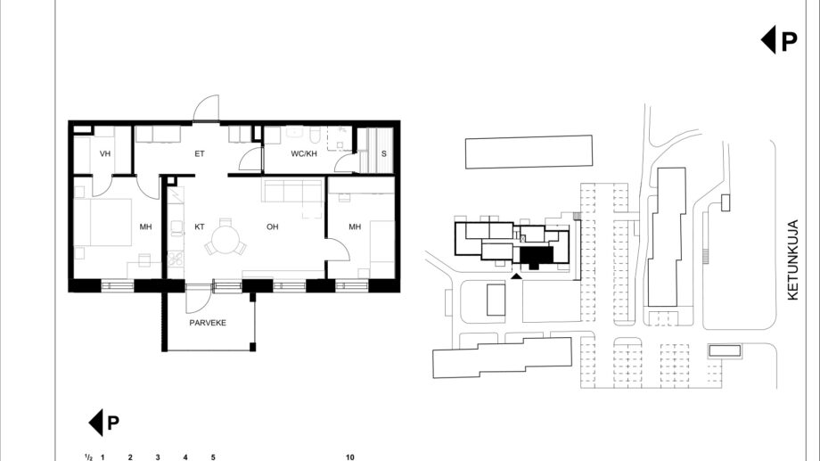 Ketunkuja 6 asunto G2 pohjapiirros, 3H+KT+S