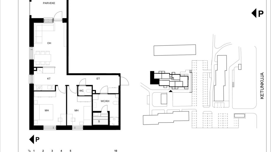 Ketunkuja 6 asunto G20 pohjapiirros, 3H+KT+S