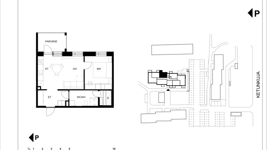 Ketunkuja 6 asunto G22 pohjapiirros, 2H+KT+S
