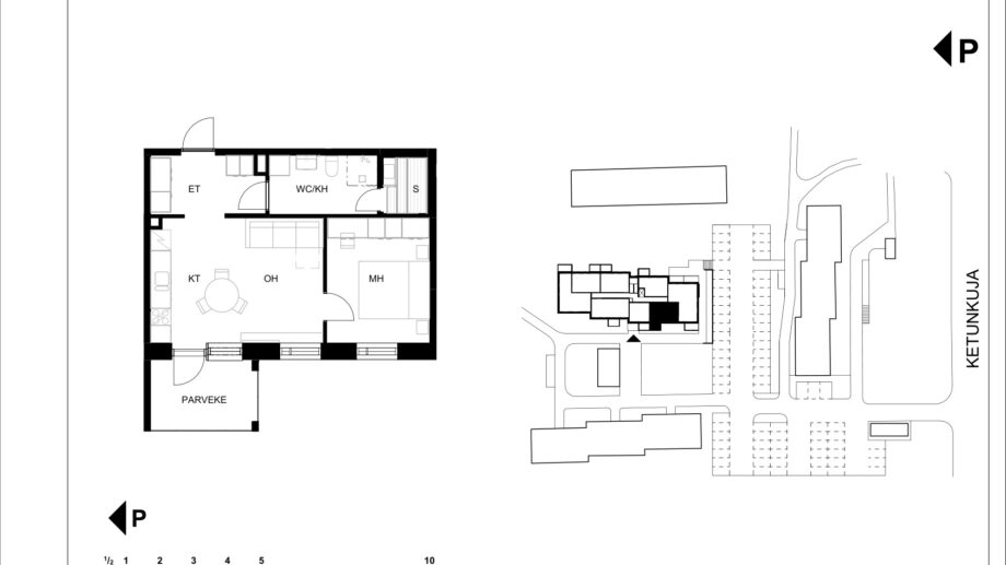 Ketunkuja 6 asunto G25 pohjapiirros, 2H+KT+S