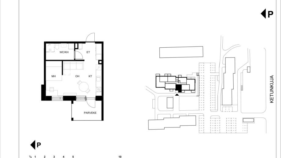 Ketunkuja 6 asunto G26 pohjapiirros, 1H+KT