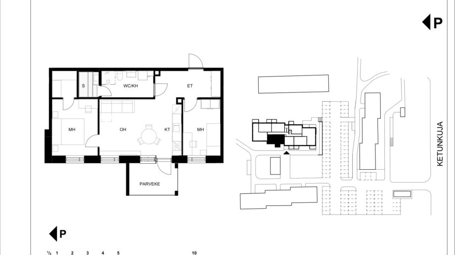 Ketunkuja 6 asunto G27 pohjapiirros, 3H+KT+S
