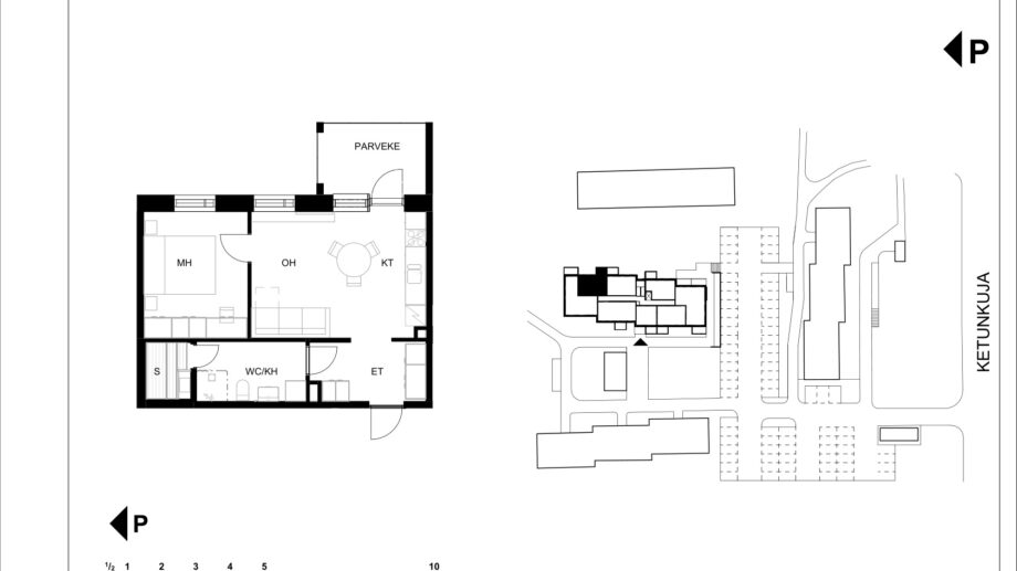 Ketunkuja 6 asunto G29 pohjapiirros, 2H+KT+S