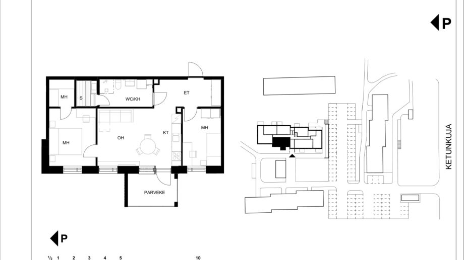 Ketunkuja 6 asunto G3 pohjapiirros, 3H+KT+S