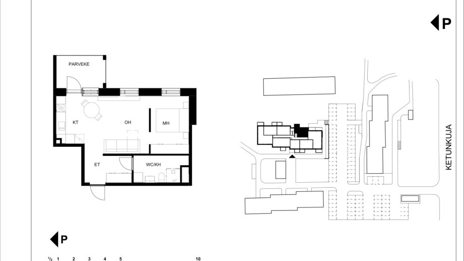 Ketunkuja 6 asunto G31 pohjapiirros, 2H+KT