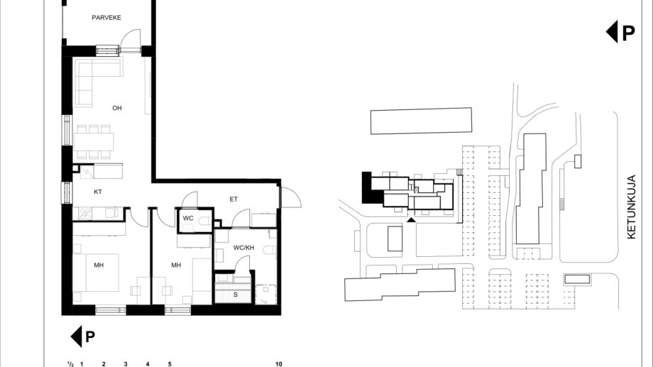 Ketunkuja 6 asunto G4 pohjapiirros, 3H+KT+S