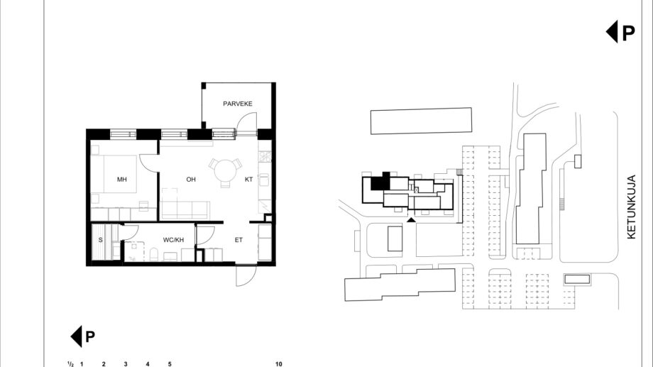 Ketunkuja 6 asunto G5 pohjapiirros, 2H+KT+S
