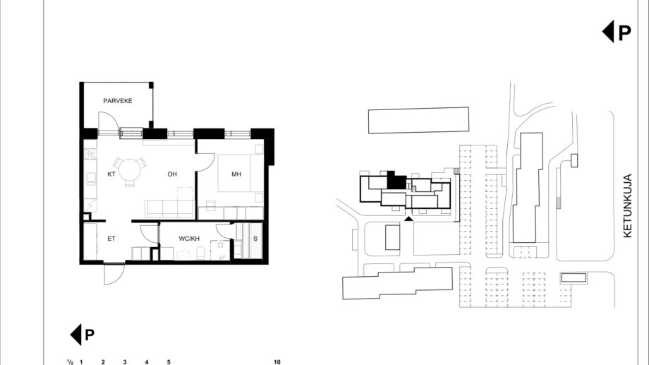 Ketunkuja 6 asunto G6 pohjapiirros, 2H+KT+S