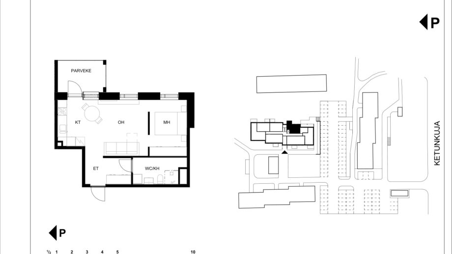Ketunkuja 6 asunto G7 pohjapiirros, 2H+KT