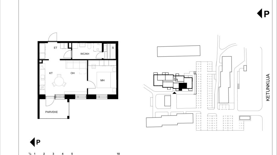 Ketunkuja 6 asunto G9 pohjapiirros, 2H+KT+S