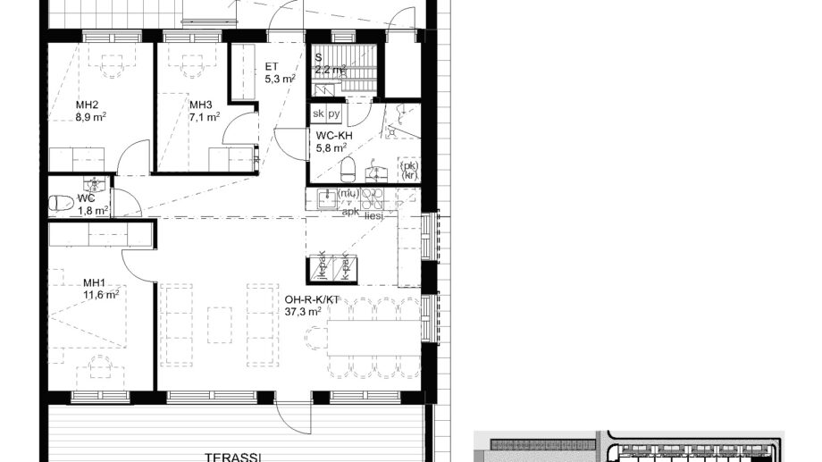 Suokulaisentie 12 asunto A10 pohjapiirros, 4H+KT+S, 83,5 m2