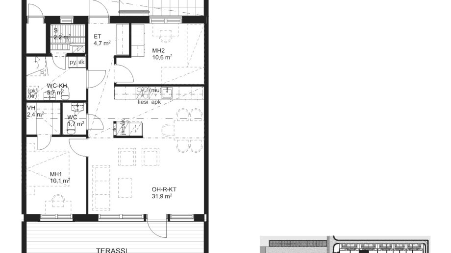 Suokulaisentie 12 asunto A3 pohjapiirros, 3H+KT+S, 72,5 m2