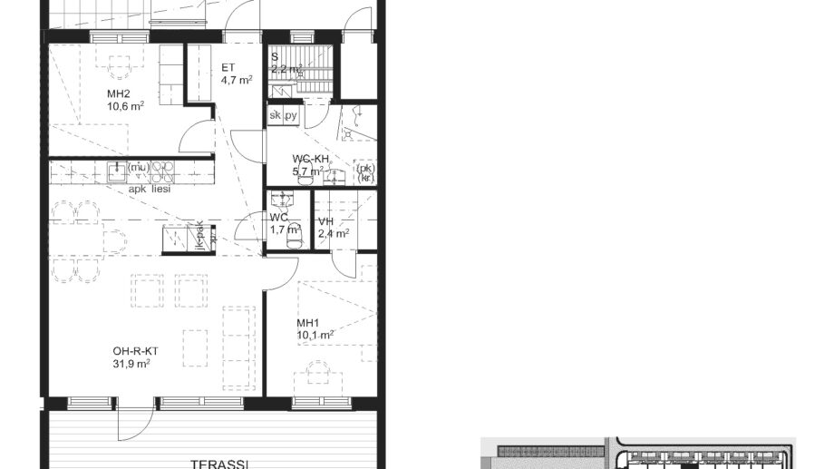 Suokulaisentie 12 asunto A4 pohjapiirros, 3H+KT+S, 72,5 m2