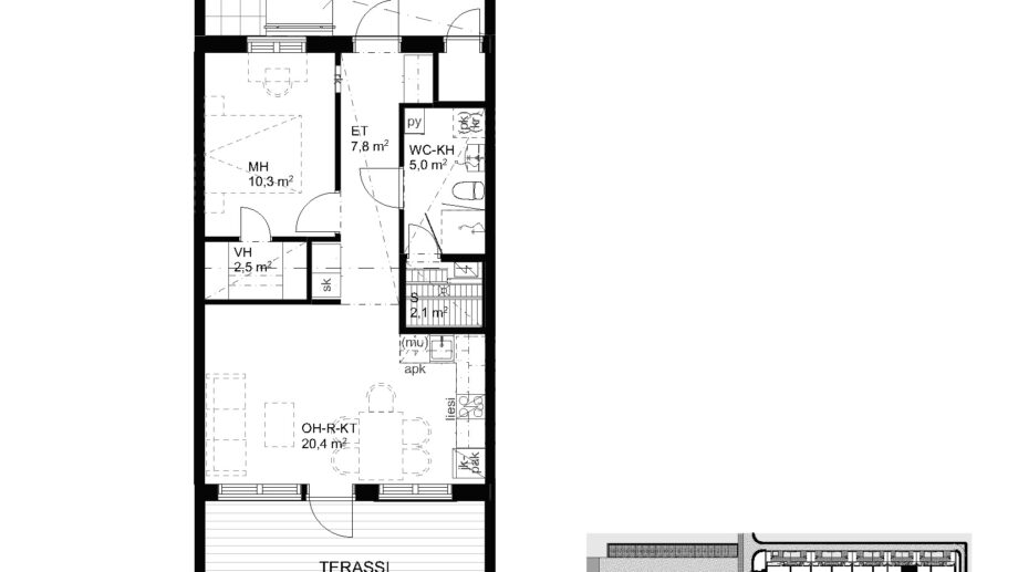 Suokulaisentie 12 asunto A8 pohjapiirros, 2H+KT+S, 50,5 m2