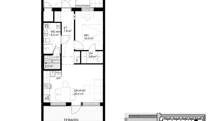 Suokulaisentie 12 asunto A9 pohjapiirros, 2H+KT+S, 50,5 m2