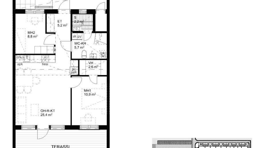 Suokulaisentie 12 asunto B13 pohjapiirros, 3H+KT+S, 63,5 m2