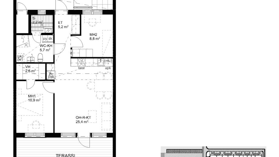 Suokulaisentie 12 asunto B14 pohjapiirros, 3H+KT+S, 63,5 m2