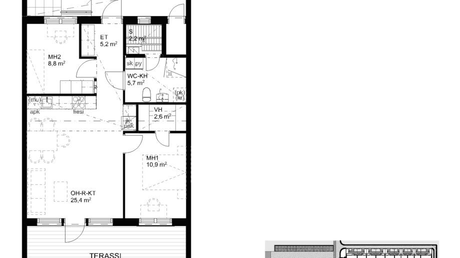 Suokulaisentie 12 asunto B15 pohjapiirros, 3H+KT+S, 63,5 m2