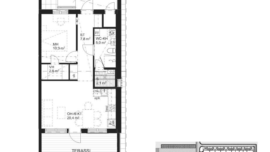 Suokulaisentie 12 asunto B17 pohjapiirros, 2H+KT+S, 50,5 m2
