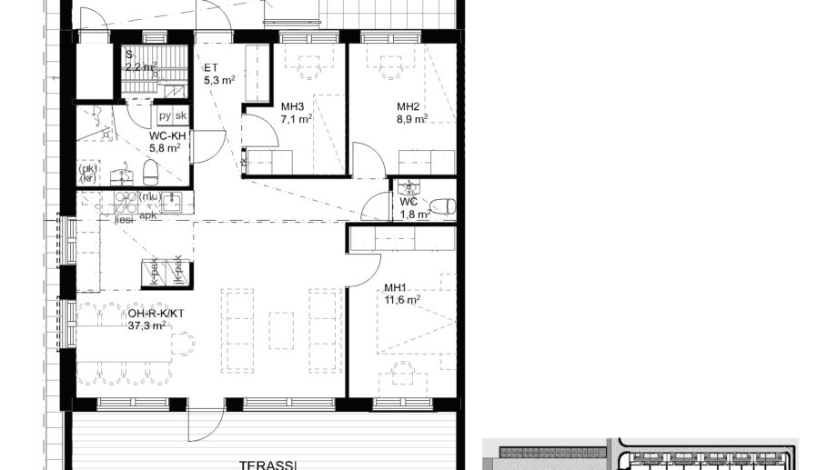 Suokulaisentie 12 asunto C18 pohjapiirros, 4H+KT+S, 83,5 m2
