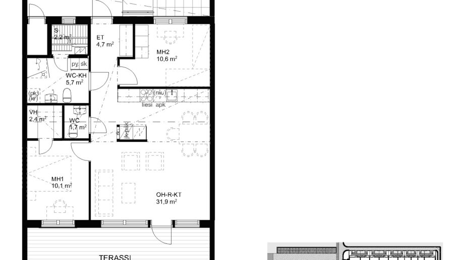 Suokulaisentie 12 asunto C20 pohjapiirros, 3H+KT+S, 72,5 m2