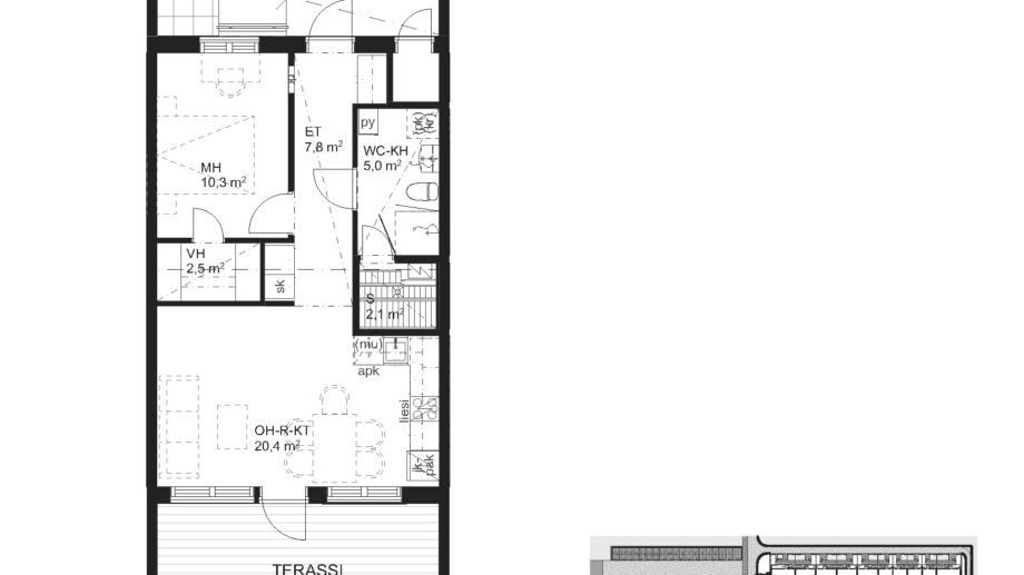 Suokulaisentie 12 asunto C25 pohjapiirros, 2H+KT+S, 50,5 m2