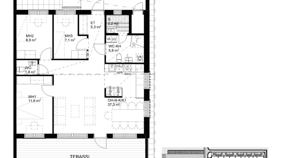 Suokulaisentie 12 asunto D28 pohjapiirros, 4H+KT+S, 83,5 m2