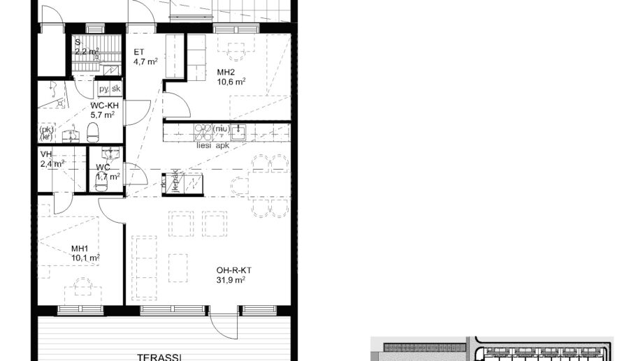 Suokulaisentie 12 asunto D29 pohjapiirros, 3H+KT+S, 72,5 m2