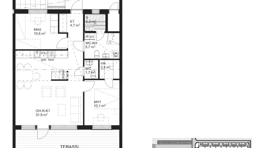 Suokulaisentie 12 asunto D30 pohjapiirros, 3H+KT+S, 72,5 m2